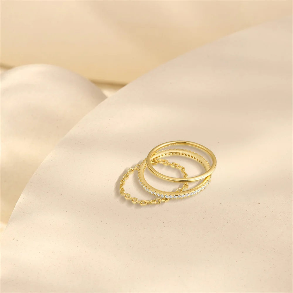 The Élodie Trio – Sterling Silver Elegance Rings