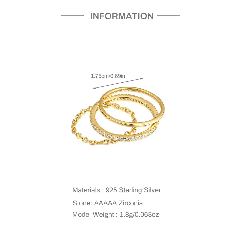 The Élodie Trio – Sterling Silver Elegance Rings